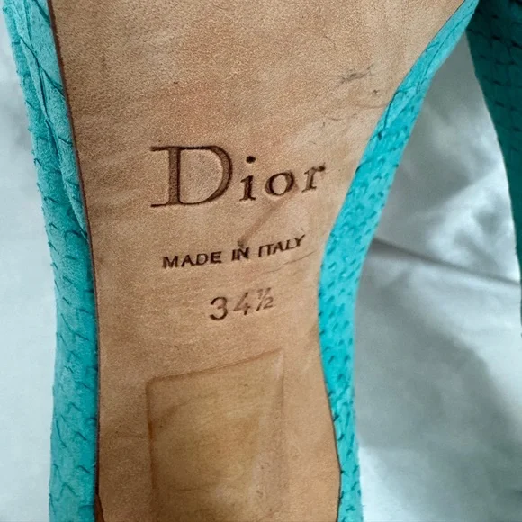 Dior Turquoise Python Embossed Leather Peep-Toe Pumps - Picture 12 of 12